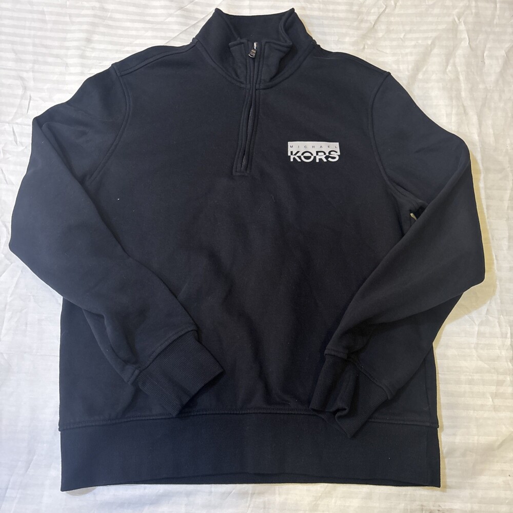Michael Kors Quarter Zip Sweatshirt Mens M Black Pullover Logo